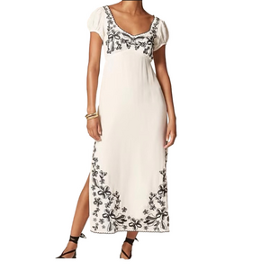 J.Crew White Black Floral Embroidered Empire Waist Maxi Dress Sz 6 Side Slit NWT